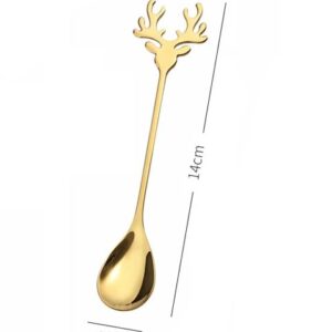 10 Pieces Gold Plated Stainless Steel Mini Coffee Espresso Spoon, Elk shaped spoon Dessert Teaspoons Small Soup Spoons 5.5 inch Specialty Demitasse Stirring Spoons