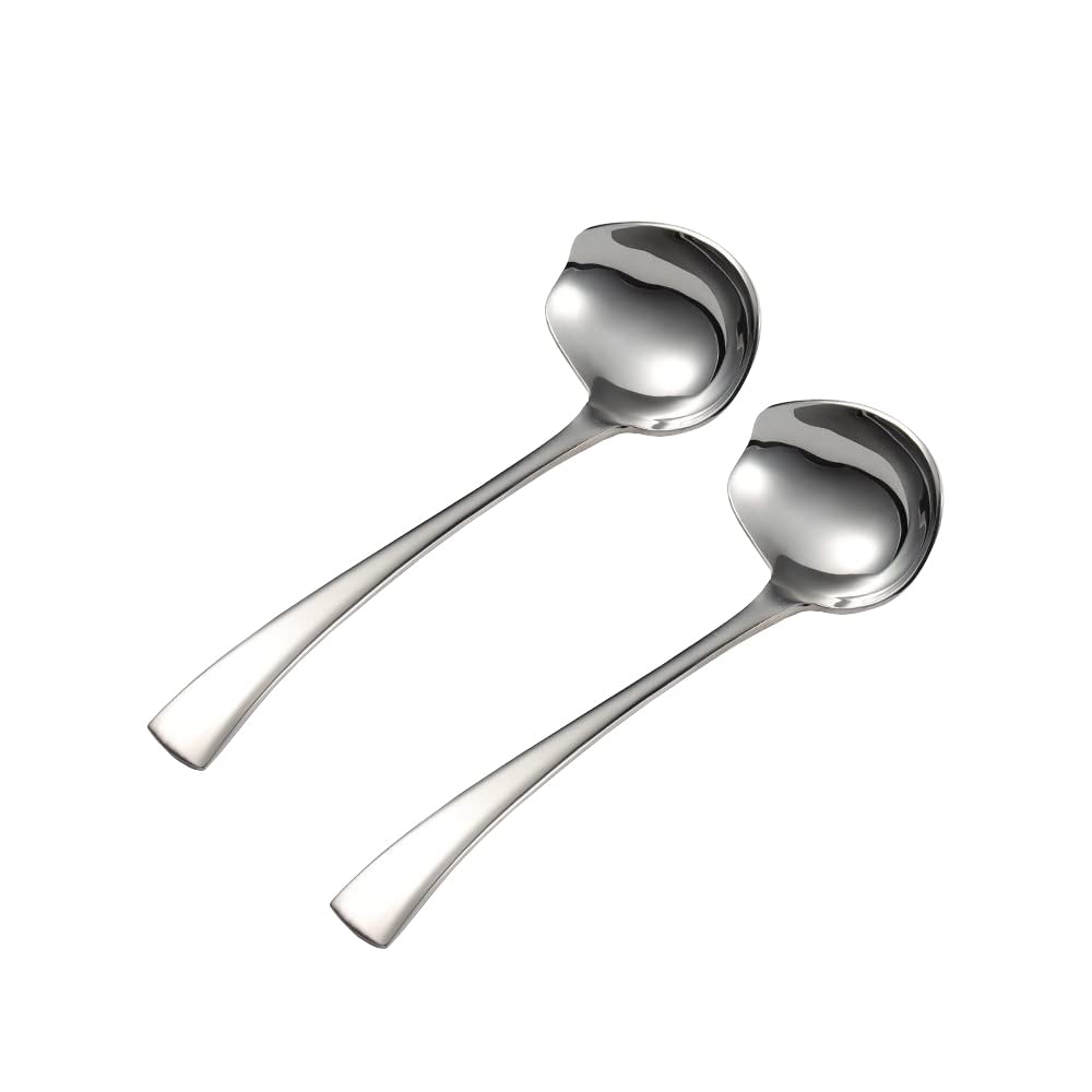 Wenkoni Small Sauce spoon Ladles With Pouring Spout, 2 Pack 18/10 Non-magnetic Stainless Steel 7.2" Sauce Ladles (Color:Silver).