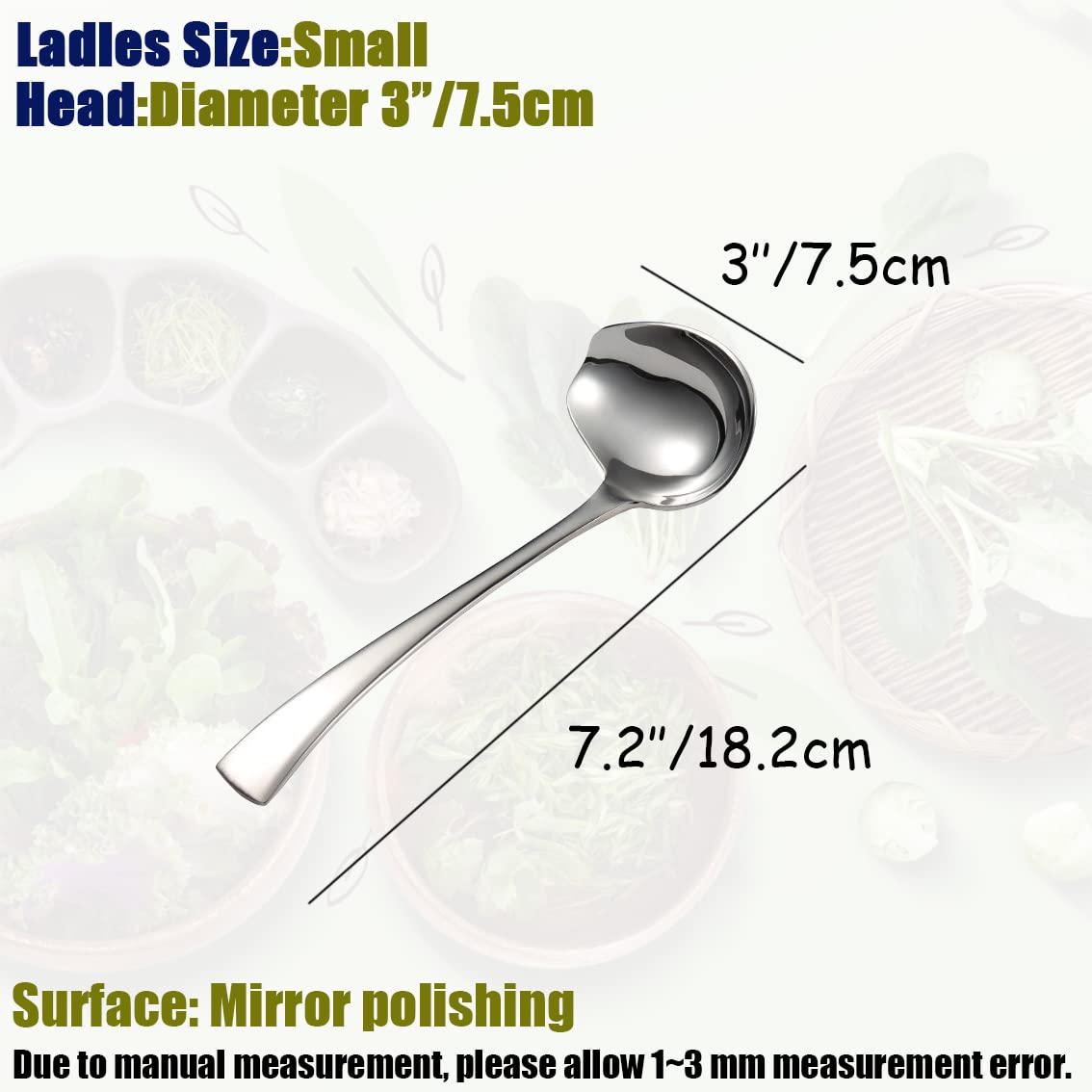 Wenkoni Small Sauce spoon Ladles With Pouring Spout, 2 Pack 18/10 Non-magnetic Stainless Steel 7.2" Sauce Ladles (Color:Silver).