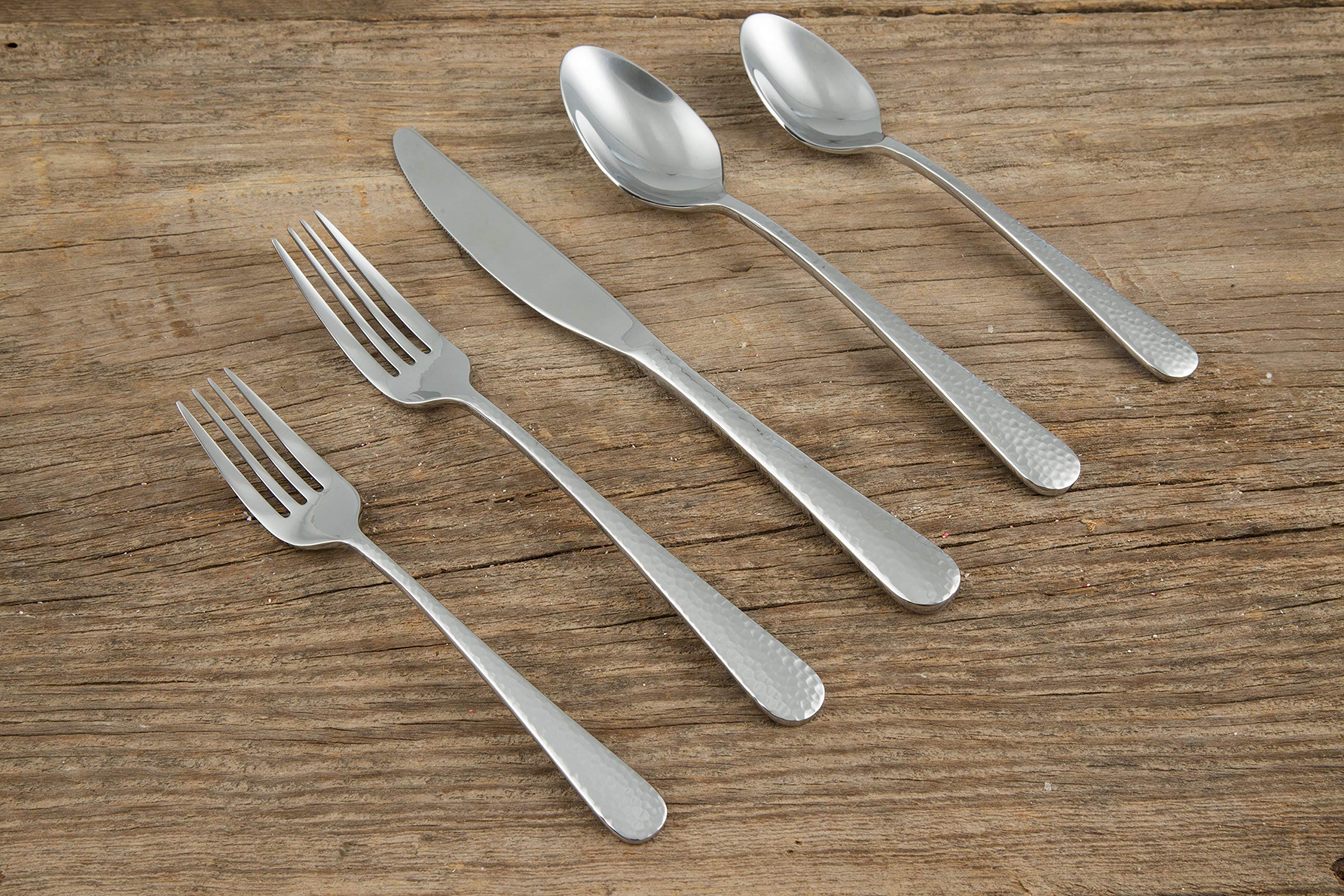 Cambridge Silversmiths Keene Hammered Mirror 20 Piece Flatware Set, Service for Four, silver