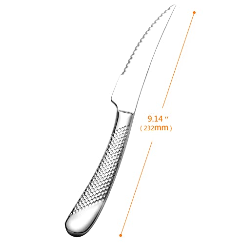 Xideman Innovative Ultra-Sharp 2-IN-1 Serrated Forged Knife For Dinner and Steak. 6 Piece High carbon Stainless Steel Steak Knife Sets, 9.14" Hammered Solid Handle Dinner Knives. (Silver)