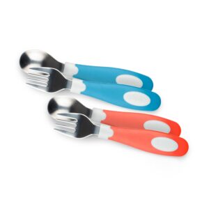 dr. brown’s designed to nourish soft-grip spoon and fork set, coral & blue, 4-pack