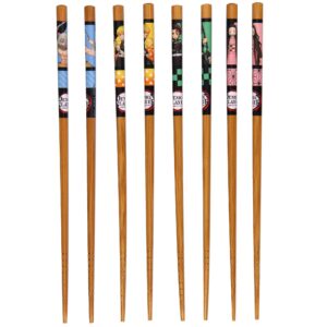 demon slayer set of 4 collectible anime bamboo chopsticks 8.85 inches long gift set