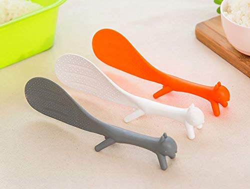 LASSUM 3 Pcs Lovely Plastic Squirrel Shape Standing Spoon Non Stick Rice Paddle Spoon