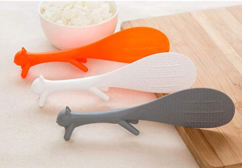 LASSUM 3 Pcs Lovely Plastic Squirrel Shape Standing Spoon Non Stick Rice Paddle Spoon