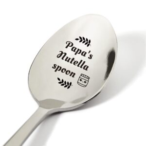 papa gift ideas,papa's nutella spoon engraved stainless steel present, novelty nutella lovers food gifts for papa birthday father's day xmas, 7.5"