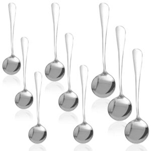 set of 9, stainless steel round soup spoons, sourceton 3 sizes of soup spoons, use for home, kitchen or restaurant- 7.5 inch, 6.6 inch, 6.3 inch