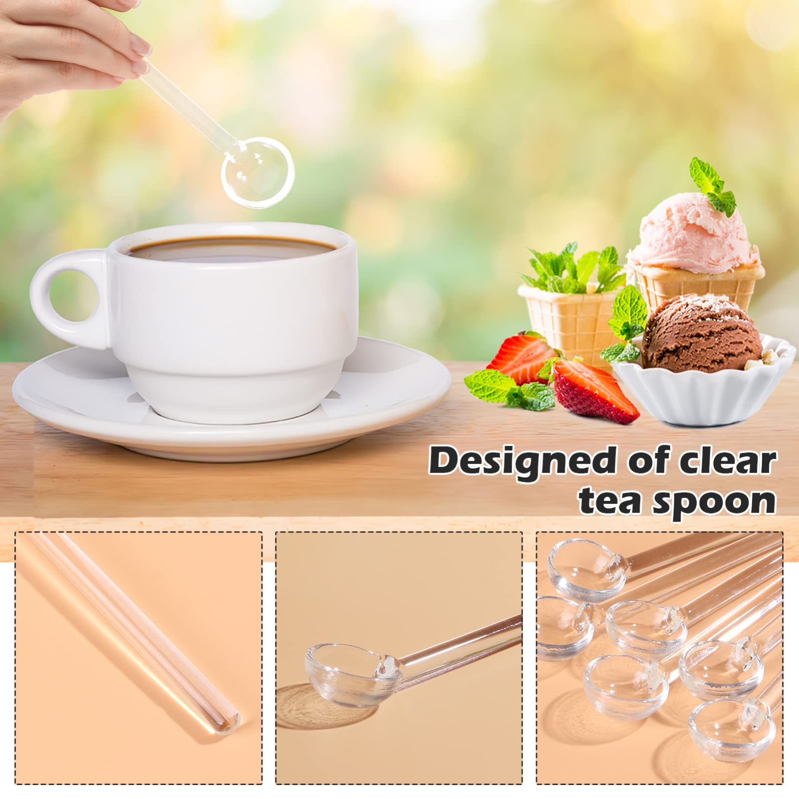 Tofficu 6pcs Clear Glass Spoon Crystal Clear Petite Teaspoons Glass Espresso or Tea Stirrers Heat- Resistant for Dessert Sampling or Appetizers Honey