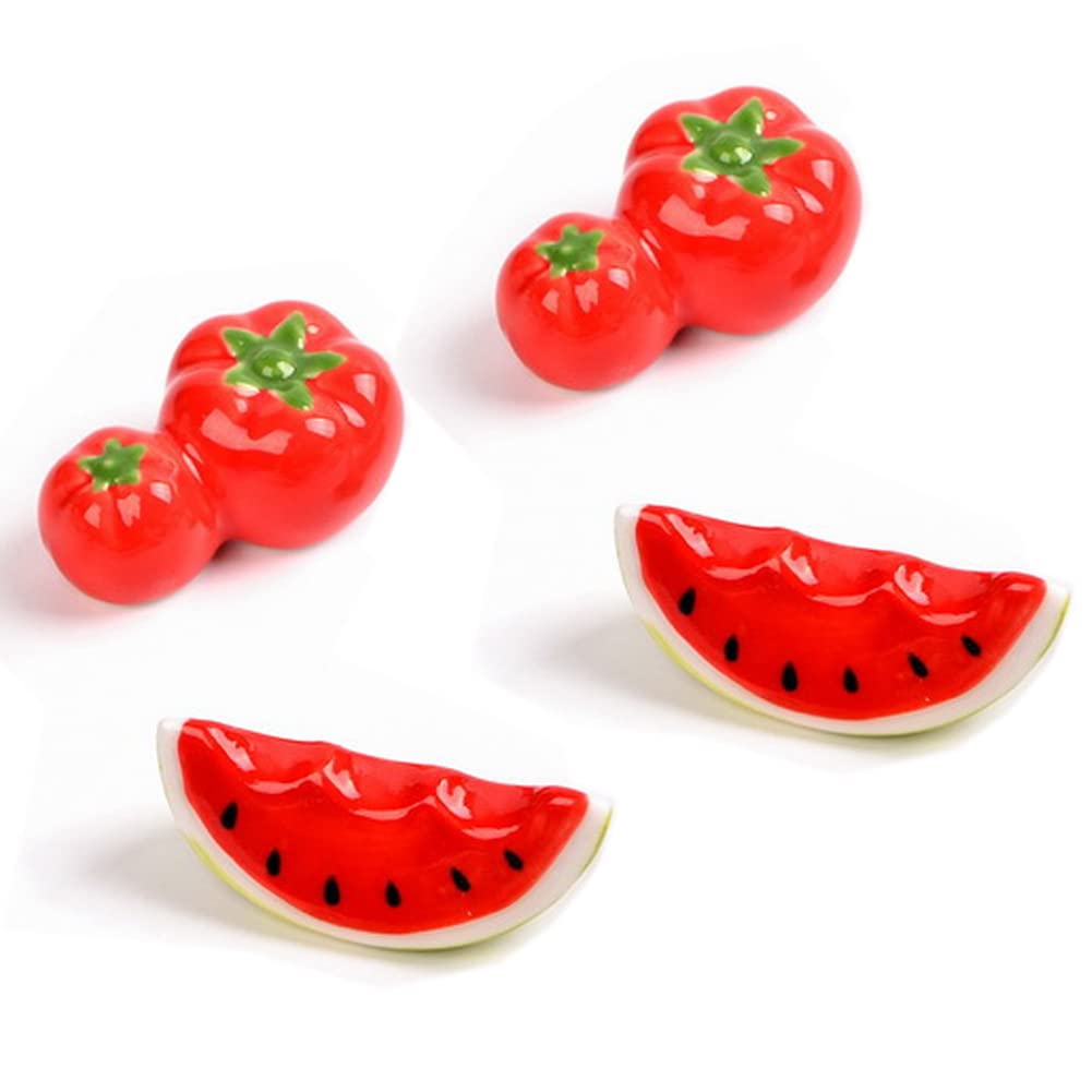 4Pcs Cute Tomato Watermelon Ceramic Chopstick Holder Creative Fruit Chopstick Rest Rack Stand Utensil Holder for Chopsticks Forks Spoons Table Decor, Red