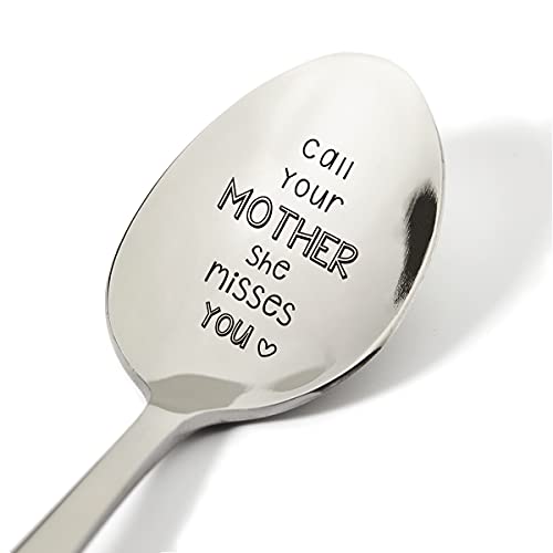 Funny Call Your Mother She Misses You Spoon Engraved Stainless Steel, Tea Coffee Lovers Gifts, Birthday Valentine Christmas Gift