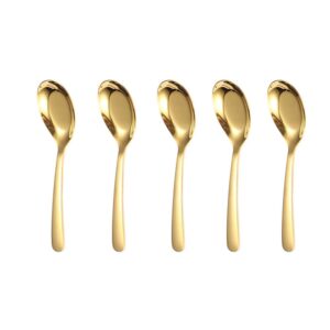 5 pcs soup spoon,stainless steel spoon, mirror finish spoons,kitchen serving spoons ,dessert spoon,coffee spoon，ice cream spoons for soup rice tea milk coffee dessert（golden）