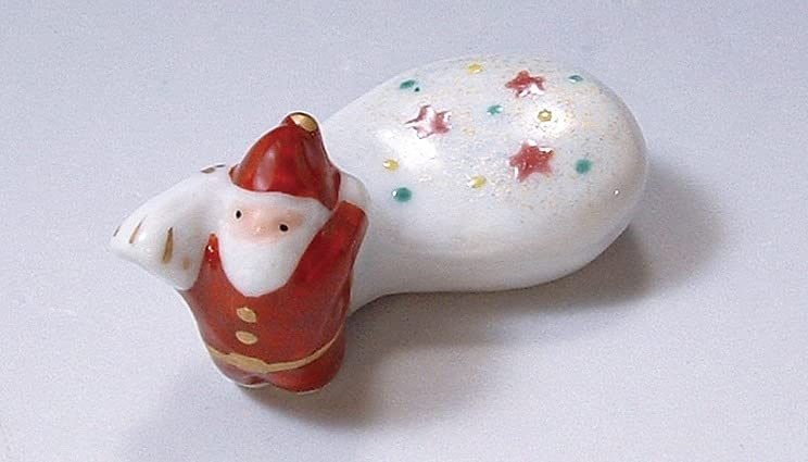 Kyo-yaki. Set of 5 Japanese chopstick spoon rest Santa Claus. Paper box. Ceramic.