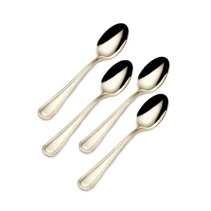 gourmet basics by mikasa halston gold-plated stainless steel demitasse spoon, set of 4,silver