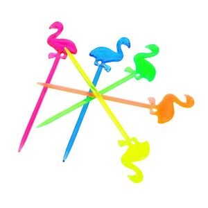 100pcs Disposable Flamingo Fruit Forks, 4" Forks Hawaiian Beach Party Cocktail Forks Tasting Appetizer Forks Set Toothpick Forks Portable Salad Fruit Forks Mini Cake Forks (Multicolor)