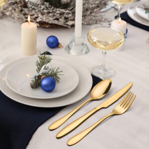 LIANYU 20-Piece Gold Silverware Set with 4 Steak Knives, Stainless Steel Flatware Cutlery Set for 4, Tableware Eating Utensils Included Fork Spoon Knife, Dishwasher Safe