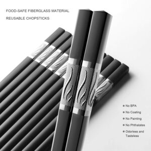 10 Pairs Chopsticks Reusable Dishwasher Safe, Fiberglass Chopsticks, 9.5Inch Non-Slip Chopsticks For Beginners, Japanese Korean Chinese Chop Sticks For Food & Cooking, All In A Gift Box