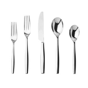 nambe Aidan 5-Piece Stainless Steel Flatware Set | 18/10 Mirror Stainless Steel Silverware Cutlery Set | Designed for Home Kitchens, Hotel, or Restaurant Use | Service for 1 | Dishwasher Safe