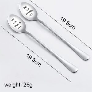 His and Her Ice Cream Spoons for Couples, Boyfriend Girlfriend Birthday Wedding Anniversary Christmas Gifts for Wife Husband Stainless Steel Couple Engraved Spoon Set 2Pcs