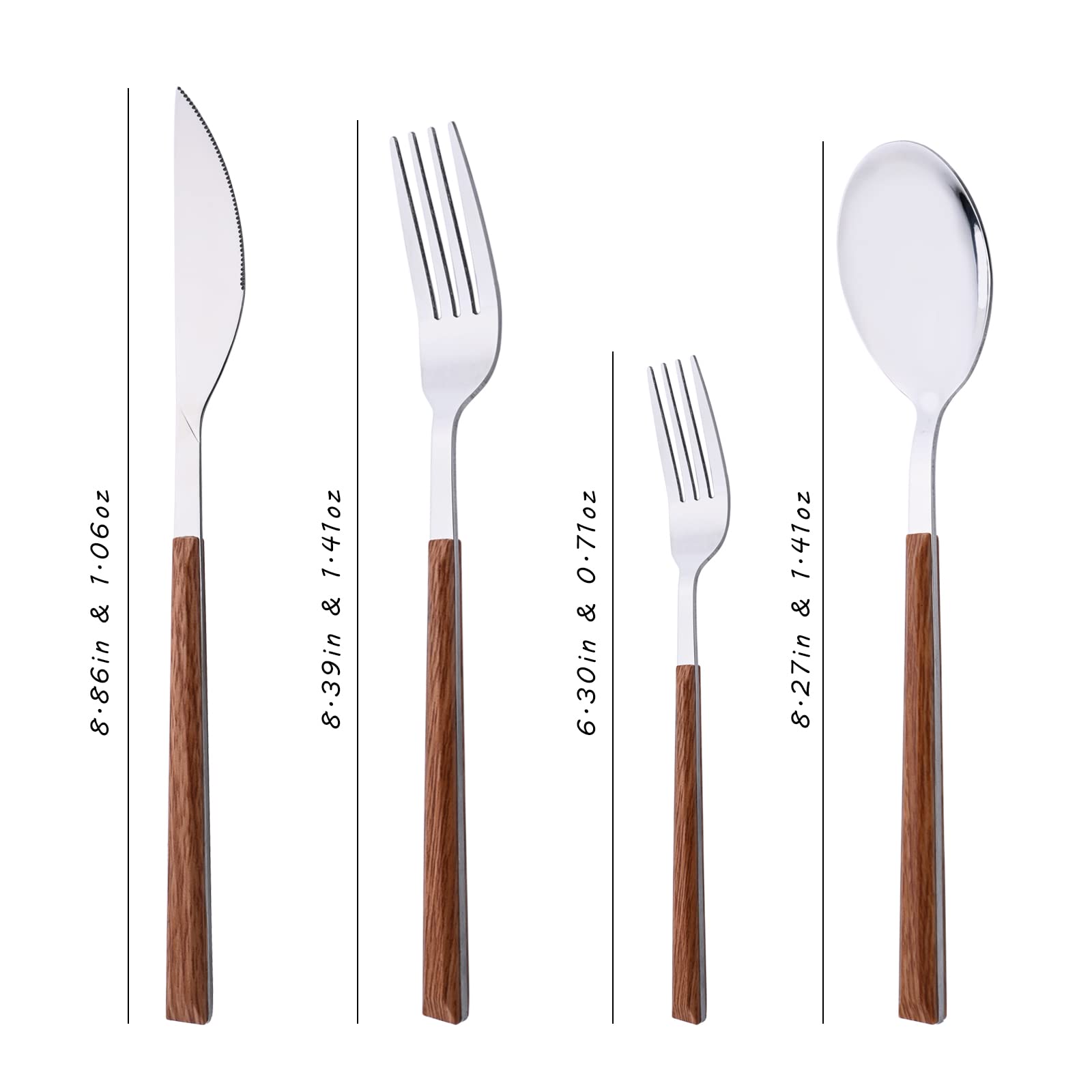 Uniturcky Silverware Set for 4, 16-Piece Stainless Steel Flatware Cutlery Set, Tableware Eating Utensil Set with Wooden Effect Handle, Include Knife Fork Spoon, Mirror Polished, Dishwasher Safe