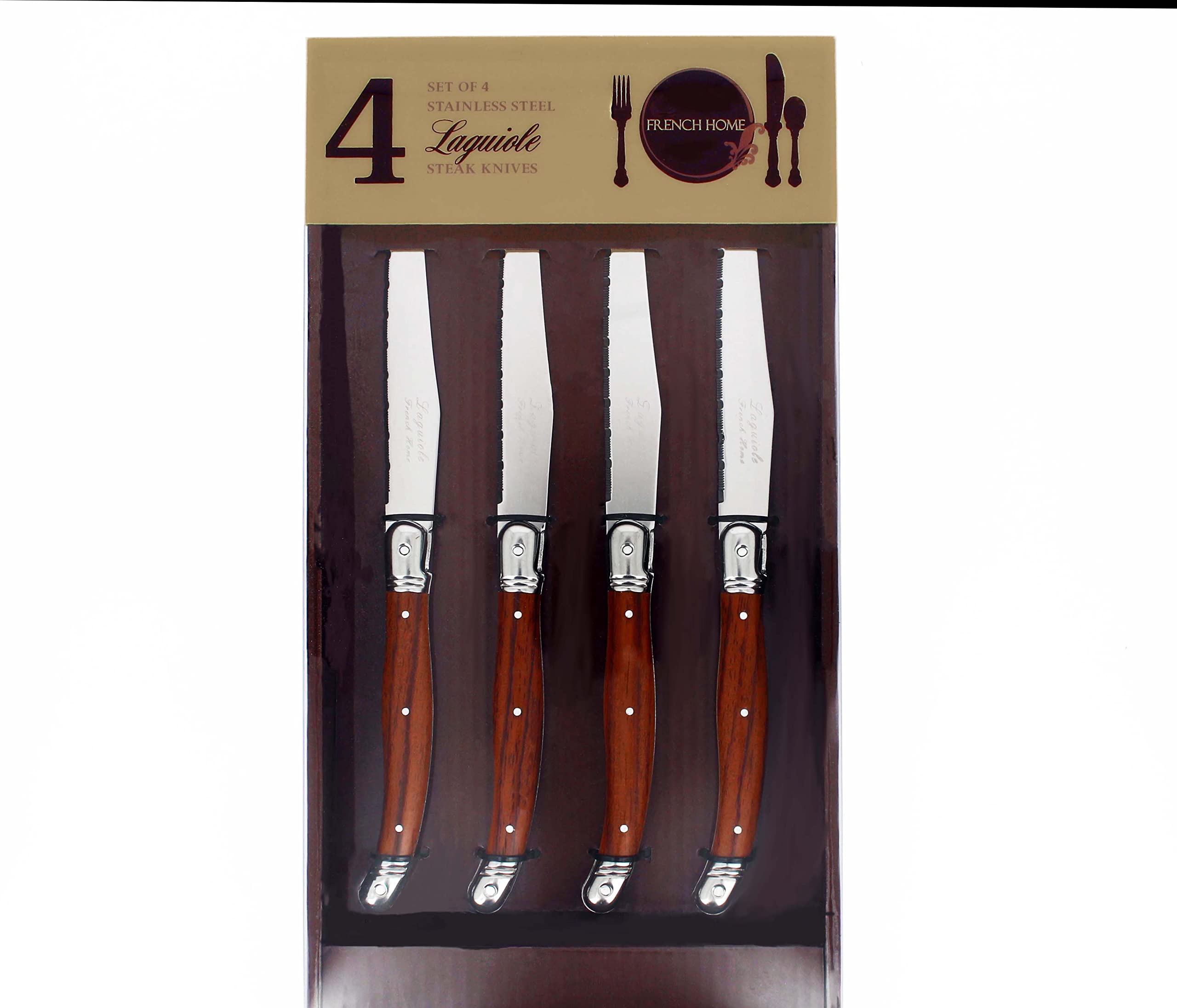 French Home Laguiole Steak Knives, Set of 4 (Wood Grain)