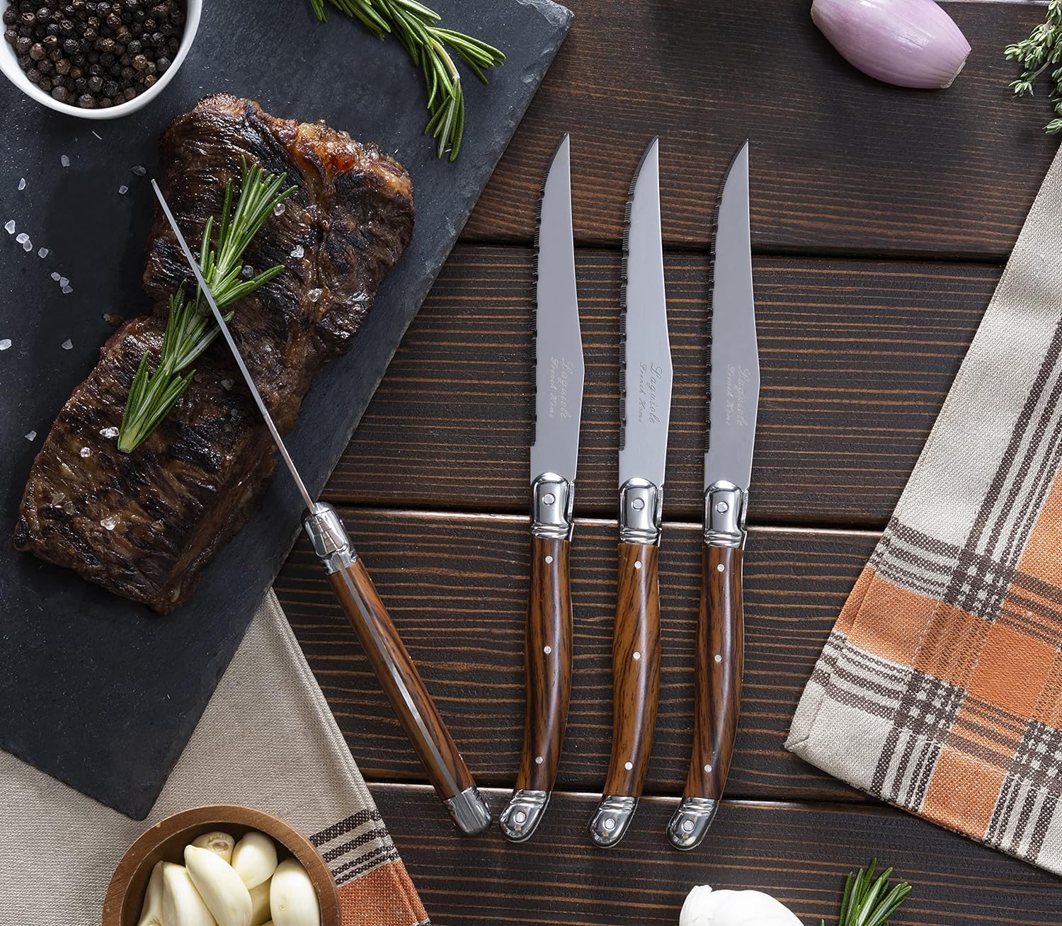 French Home Laguiole Steak Knives, Set of 4 (Wood Grain)