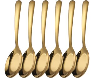 soup spoons stainless steel, heavy-weight soup spoons set of 6, chinese soup spoons mirror polished ramen spoons