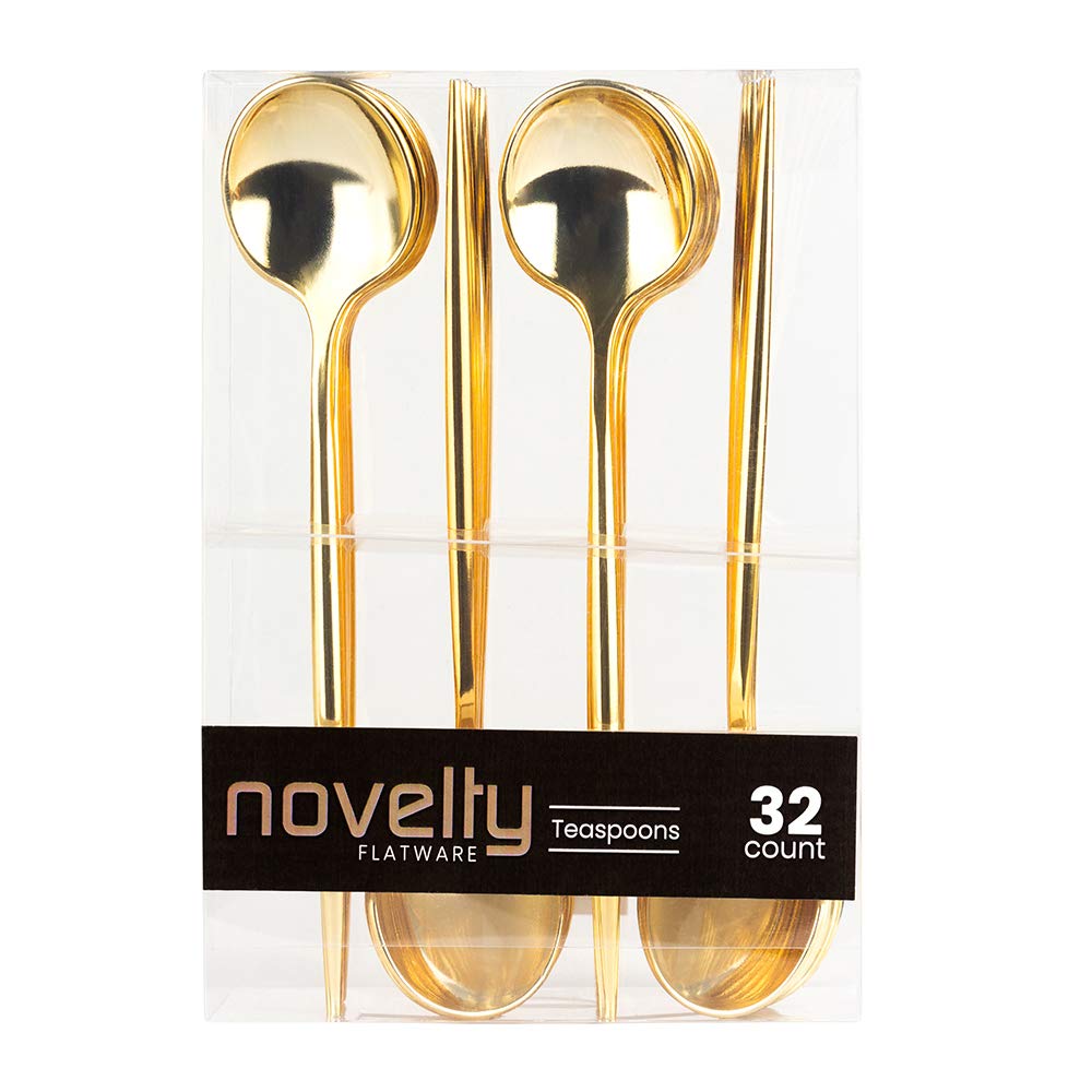 Novelty Flatware Gold Teaspoons - 32 Pieces - Modern & Stylish Plastic Flatware for Chic Table Settings, Perfect for Parties, Catering & Events