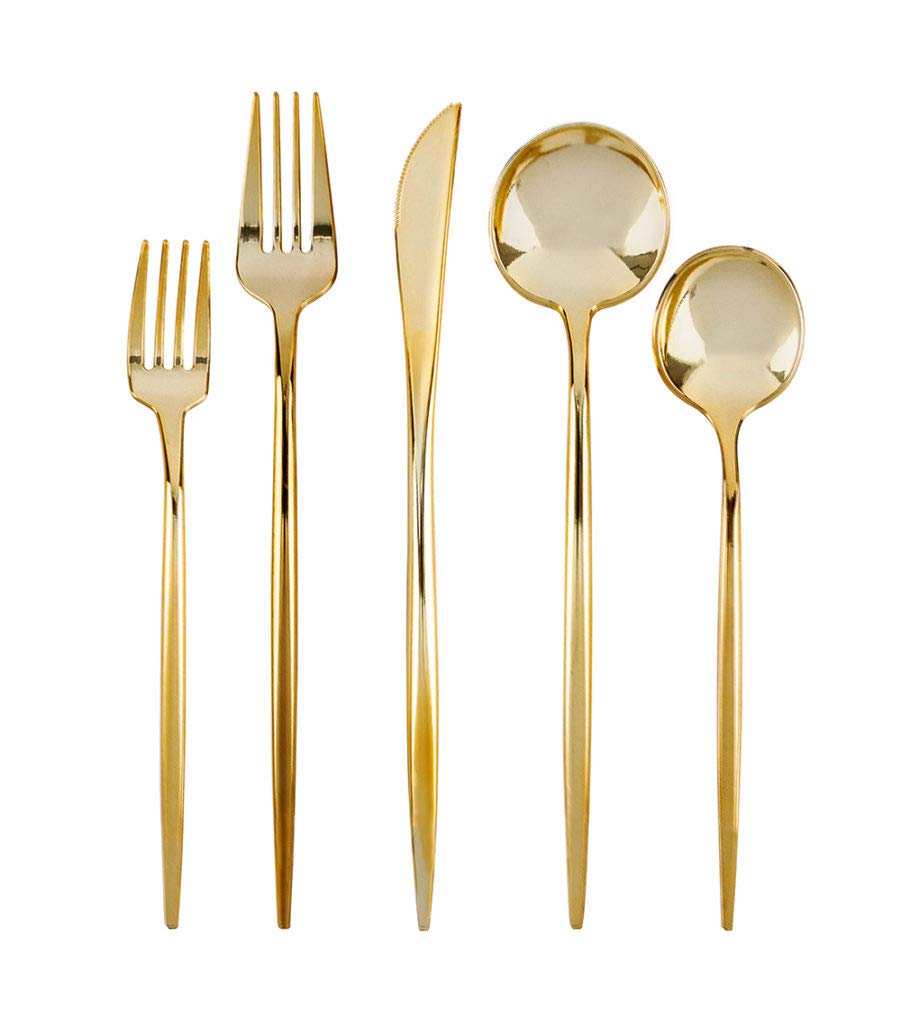 Novelty Flatware Gold Teaspoons - 32 Pieces - Modern & Stylish Plastic Flatware for Chic Table Settings, Perfect for Parties, Catering & Events