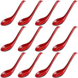 12 pieces asian soup spoons hook soba noodle soup spoons chinese won ton soup spoon asian red and black for home and kitchen