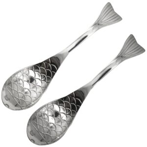 pinenjoy 2pcs 6.3inch fish spoon 18/10(304) stainless steel flatware for soup porridge dessert cereal rice(silver)