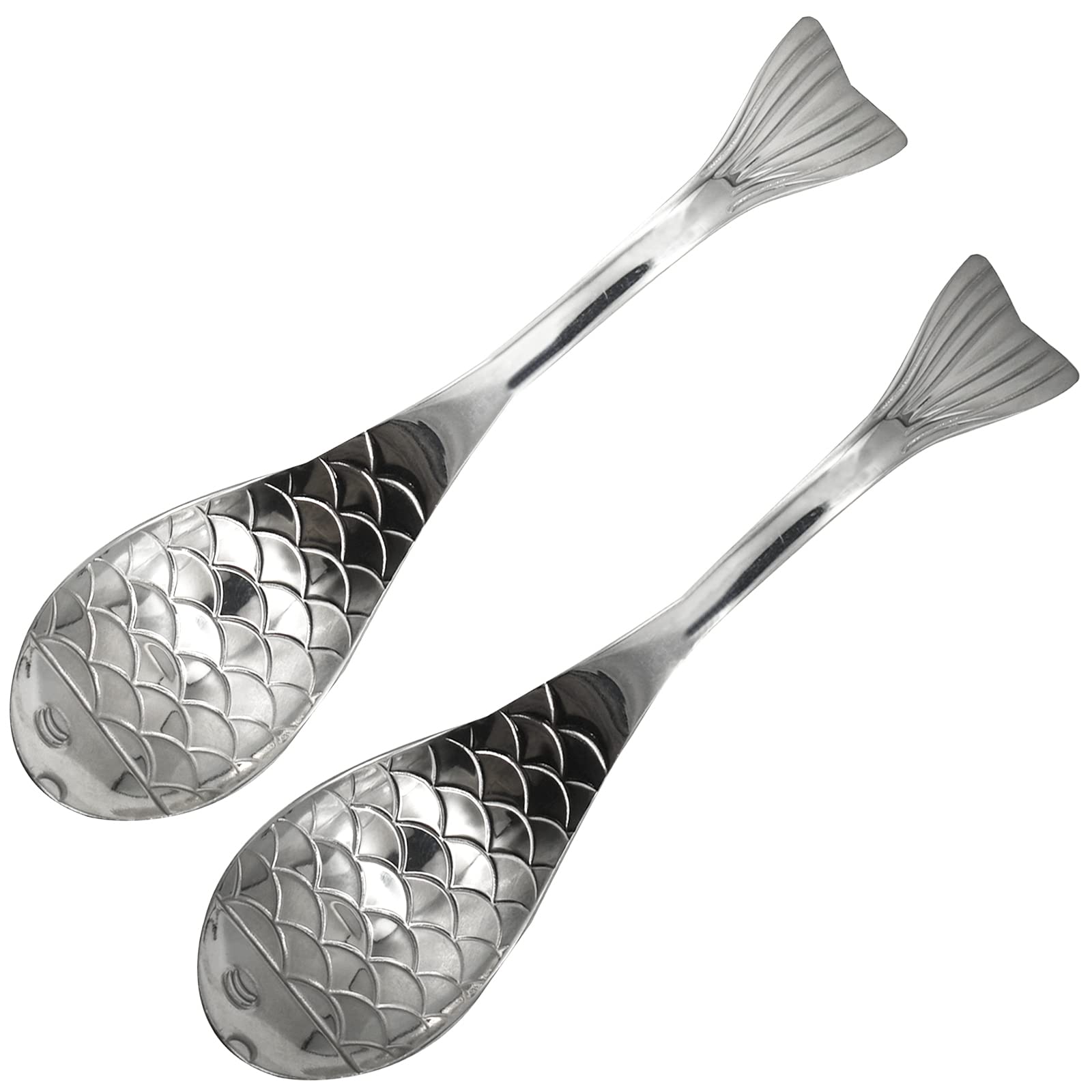 Pinenjoy 2Pcs 6.3inch Fish Spoon 18/10(304) Stainless Steel Flatware for Soup Porridge Dessert Cereal Rice(Silver)