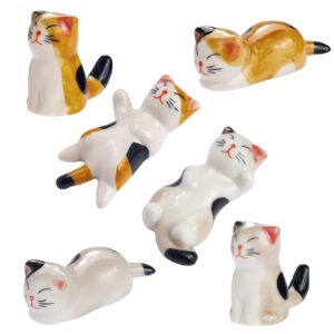 oryougo set of 6 cute cat ceramic chopsticks holder rest for dinner spoon,fork,knife,tableware