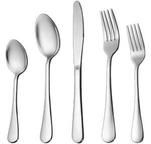 ciyoutto silverware set flatware set ,20-piece service for 4,kitchen eating utensils set stainless steel tableware cutlery, includes dinner knife/fork/spoon/teaspoon/salad fork (silver)