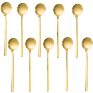 accfore 10 pack espresso spoons,gold plated stainless steel mini teaspoons set for coffee sugar dessert cake ice cream soup antipasto cappuccino,5.3 inch