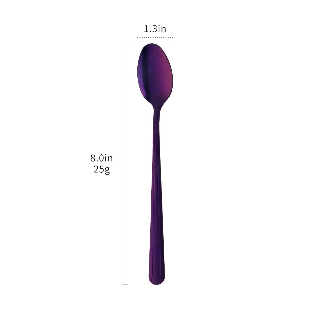 TUPMFG Iced Tea Spoon Set of 12, 8 Inch Stainless Steel Long Handle Milkshake Spoon, Ice Cream Scoop, Cocktail Stirring Spoons, Mixing Spoons for Mixing Tea, Coffee, Cold Drink- Purple