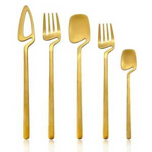 jankng matte gold silverware set, 20-piece 304 stainless steel flatware hanging cutlery set service for 4, satin finish kitchen utensil set, knife fork spoon salad fork dishwasher safe