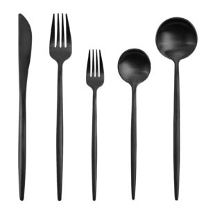 matte black silverware set,vanston stain finish 20-piece stainless steel flatware set service for 4,upgraded cutlery set for home and restaurant