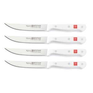 wusthof stainless steel gourmet 4 piece steak knife set with white handles