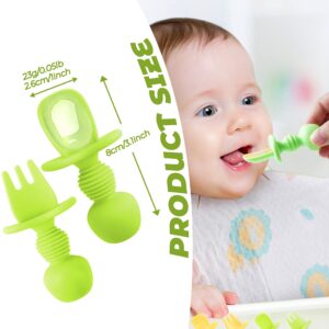 4 Pcs Baby Spoons Self Feeding 6 Months, Silicone Baby Spoons First Stage, Toddler Utensils for Baby Led Weaning with 2 Cases (Yellow, Green)