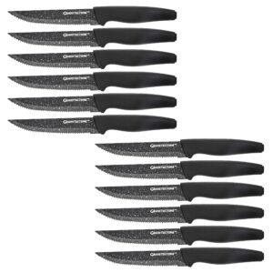 granitestone nutriblade steak knife set, fully serrated steak knives, stainless steel blade kitchen knife, nonstick coating & dishwasher safe for home and restaurant use – black (set of 2)