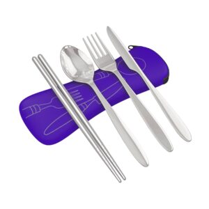 roaming cooking reusable travel utensils with case | fork and spoon set with knife, chopsticks and optional reusable straw– office, travel, or camping accessories| lightweight sturdy reusable utensils
