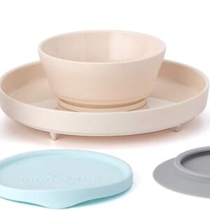 Miniware Little Foodie Set with Cereal Bowl, Sandwich Plate, My First Cutlery Set, 1-2-3 Sip Cup, and Detachable Suction Foot for Baby Toddler Kids | BPA Free (Vanilla + Aqua)