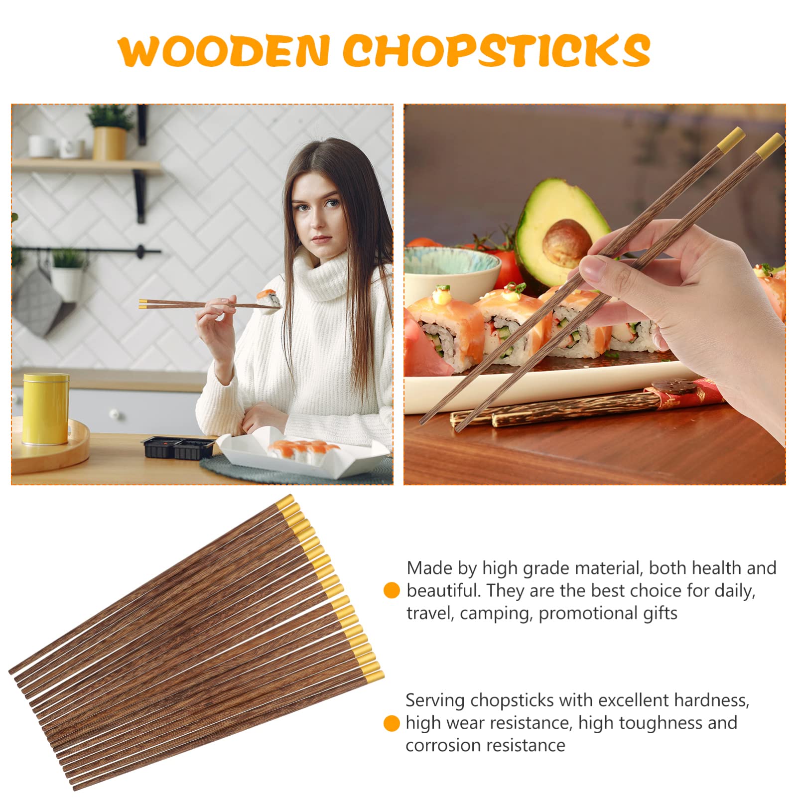 Yardwe 10 Pairs Chopsticks Existing Tableware Wooden Cutlery Toddler Cutlery Sushi Chopstick Wood Cutlery Rust Proof Dinner Chopstick Daily Use Food Chopstick Wenge Dishwasher Accessories