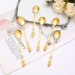 6 Pcs Metal Coffee Spoons Set ,Stainless Steel Dessert Spoon,Ice Cream Spoon with Swan Holder Household Tableware Gold spoon 6 15*5*7.5