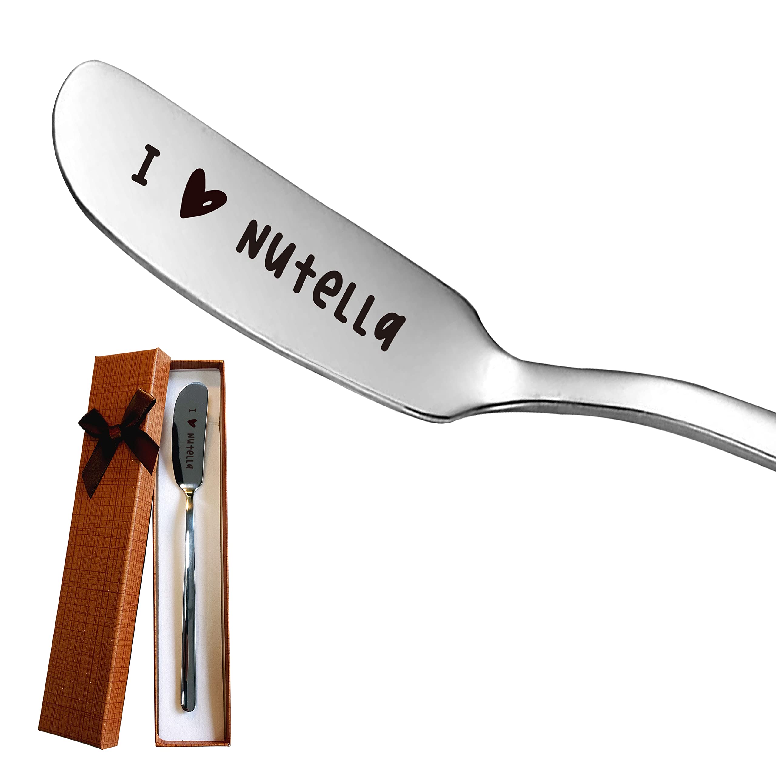 LRUIOMVE I Love Nutella Stainless Steel Engraved Butter Knife, Peanut Butter Spreader for Toast and Bread, Breakfast Spreads, Cheese and Condiments Gift for Peanur Butter Lovers