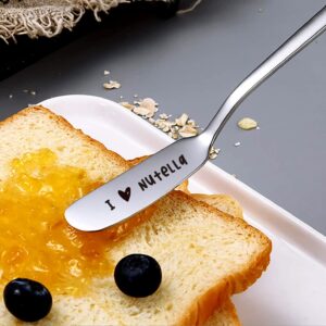 LRUIOMVE I Love Nutella Stainless Steel Engraved Butter Knife, Peanut Butter Spreader for Toast and Bread, Breakfast Spreads, Cheese and Condiments Gift for Peanur Butter Lovers