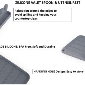 Zilicone Valet Silicone Spoon Rest with Drip Pad - 4 Slotted Spoon Rest for Kitchen Utensils, Tongs, Ladles - Heat Resistant Spoon Holder for Stove Top, Countertops, & Tables (Gray, 1)