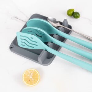 Zilicone Valet Silicone Spoon Rest with Drip Pad - 4 Slotted Spoon Rest for Kitchen Utensils, Tongs, Ladles - Heat Resistant Spoon Holder for Stove Top, Countertops, & Tables (Gray, 1)