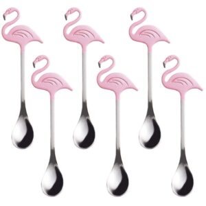 jinyatu stainless steel creative pink flamingo decorate spoons kitchen accessory for cake tea sugar ice cream fruit 6 pieces