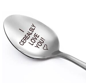 family kitchen i cerealsly love you engraved stainless steel spoon, cereal oats spoon, best gift for husband wife boyfriend girlfriend valentine birthday christmas